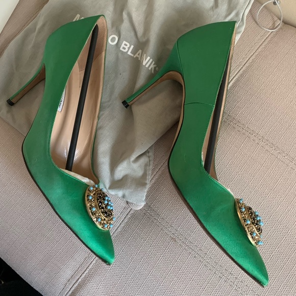 Manolo Blahnik Giuba Satin Green Size 41 - Picture 2 of 6